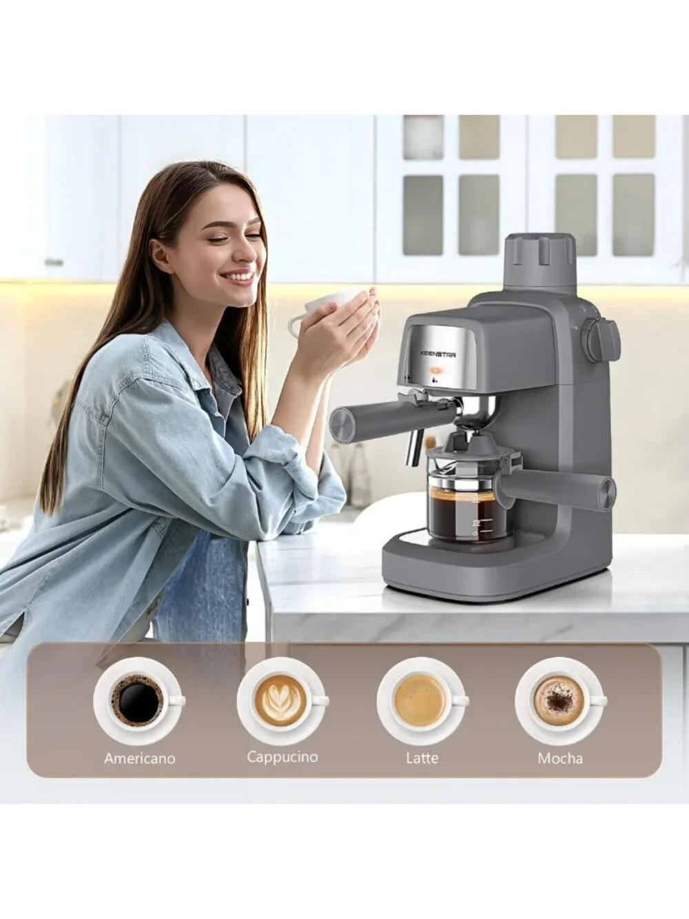 Compact 3.5Bar Espresso Machine with Milk Frother - 800W Cappuccino Maker, Gift